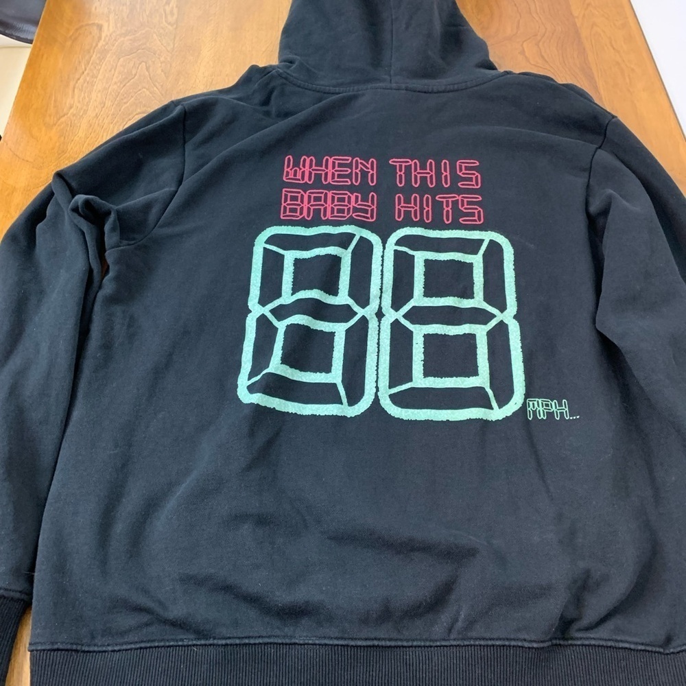 Criminal Damage Hoodie Sweater Black Back To The Future Size Large 80s Movie - Picture 12 of 13